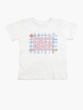 Girls Light Blue Gingham Tiered Skirt and White Tee Outfit